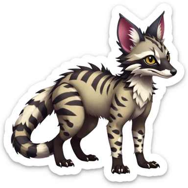 Feral Rare Fantasy dark vibrant Vernid-Sergal-Genet-Trico-species by LiLaiRa, random markings, tufted tail, tufted ears, full body sticker