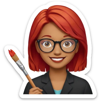 Painting Hold. Women painting smilling   Cheveux roux lunette sticker
