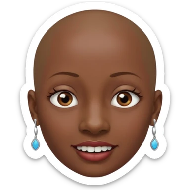 Make a emoji of a person with dark skin and has a nose ring that goes between her two nostrils and has a bunch of small earrings and who has a gap between her two front teeth and with no hair sticker