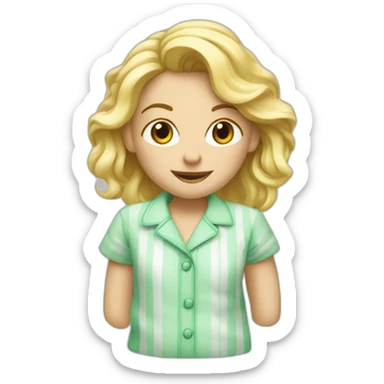 Un blond au cheveux bonclé qui a un pyjamas vert et blanc  sticker