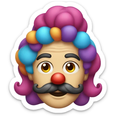 Clown colorful hair with a handlebar mustache sticker