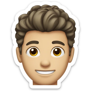 a handsome young man with brown eyes, dark hair, pompadour cut, small nose, small chin, small mouth, light white skin, blue background sticker