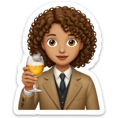 Curly haired curl with brown hair toasting with alcohol sticker