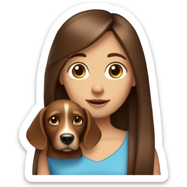 The girl with long straight brown hair and blue eyes with brown dog on her hands  sticker