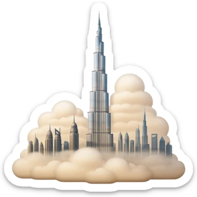 Burj Khalifa, beige color, minimalist style, view in fog, emoji style sticker