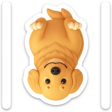 Flip the golden retriever upside down in a 3D emoji style. The original style is 3D emoji but it does not support editing, so use a general style editor while preserving the 3D emoji look and remove the background. sticker