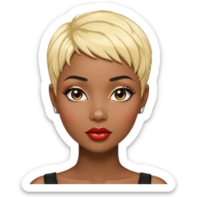 Alluring african woman pixie cut blonde textured black hair shiny glossy lips sticker