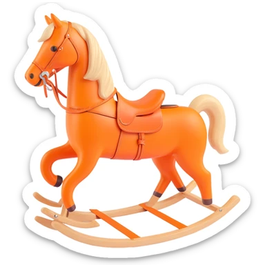 rocking horse, 3D, light wood, very simple form, Hermès orange touch, minimal design, no text sticker