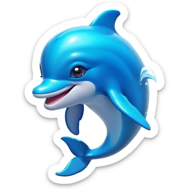Cinematic Adorably Playful Dolphin Portrait Emoji, Bouncing joyfully through sparkling turquoise waves with a sleek, streamlined body of glossy blue skin, a wide, infectious smile, and bright, twinkling eyes that radiate pure delight, Simplified yet charmingly exuberant features, highly detailed, glowing with a radiant, bubbly aquatic glow, high shine, energetic and heartwarming, stylized with an air of whimsical ocean fun, soft glowing outline, capturing the essence of a super cute dolphin that seems ready to leap out of the screen spreading joy! sticker