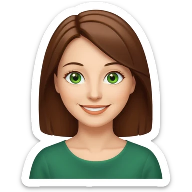 middle age woman with green eyes and shoulder length straight brown hair sticker