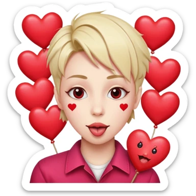 A cross eyed unisex with their tongue out far with Valentine’s Day decor/hearts around sticker