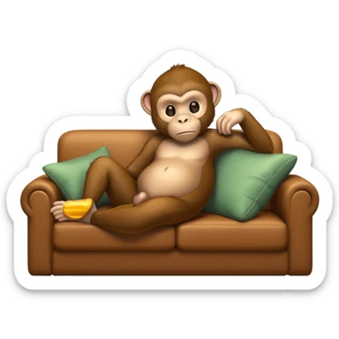 A monkey laying on a couch sticker