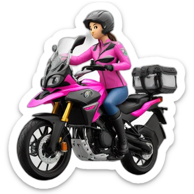 Moto benelli trk 502X color rosa con mujer conductora sticker