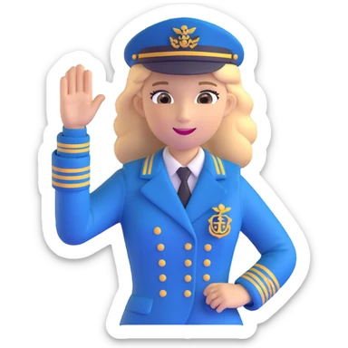 girl with dirty blonde ponytail, cruise captain uniform, waving at the camera sticker