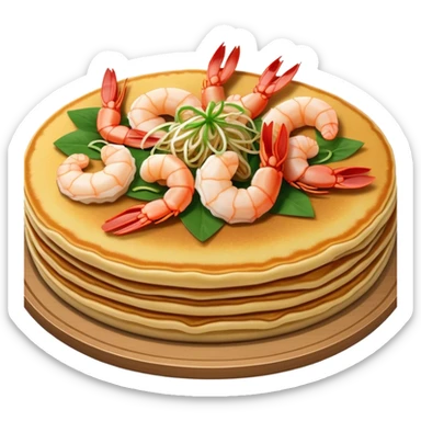 Cinematic Realistic B√°nh x√®o Dish Emoji, depicted as a crispy Vietnamese pancake filled with shrimp, pork, and bean sprouts rendered with dynamic textures and vibrant, appetizing lighting. sticker