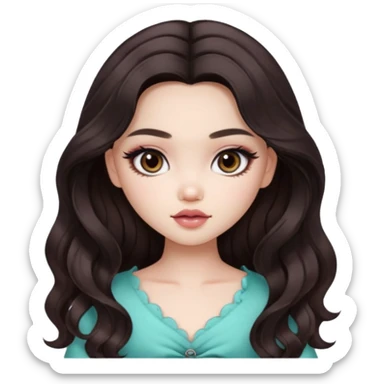 pale skin, girly bratz ASIAN vietnam baddie, beautiful dark brown eyes, pretty makeup, long dark to light ombré colored hair, wavy hair sticker