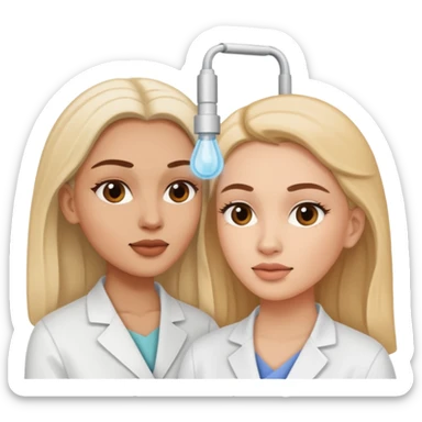 One set of Hands of A woman looking on another woman’s skin on face during facial treatment  sticker