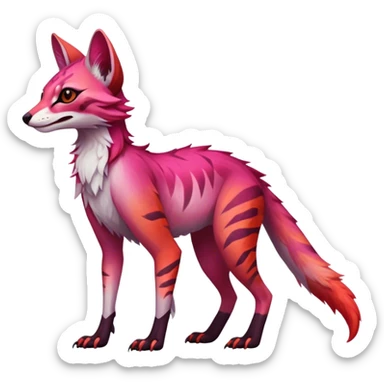 Feral Rare Fantasy dark vibrant gradient-pink-red-orange Vernid-Sergal-Genet-species by LiLaiRa, random markings, tufted ears, full body, 4 legs sticker