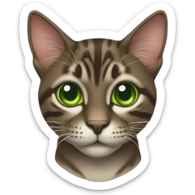 Dunkelbraun getigerte Katze mit grünen Augen sticker