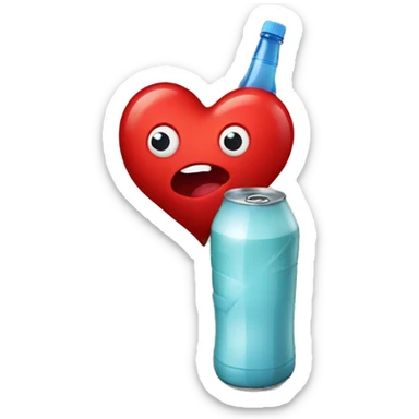 A red heart ❤️ with eyes, a mouth, and hands, looking tipsy and drunk, holding a bottle of drink in one hand, with a playful, wobbly expression sticker