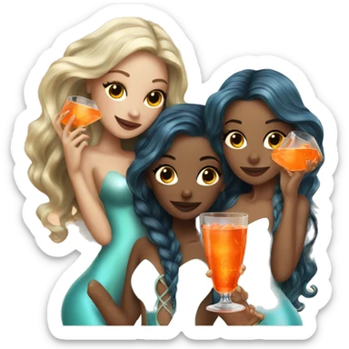 Three beautiful mermaids (light skin) drinking aperol sticker