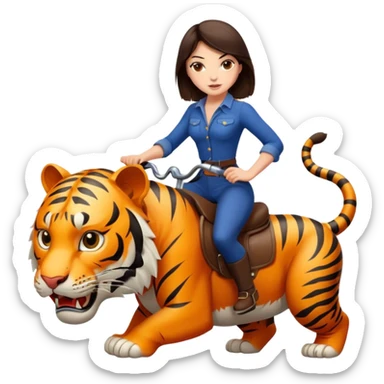 Super sexy brunette riding large mean ferocious tiger sticker