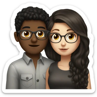 White boy black hair glasses kissing white girl brown hair brown eyes sticker