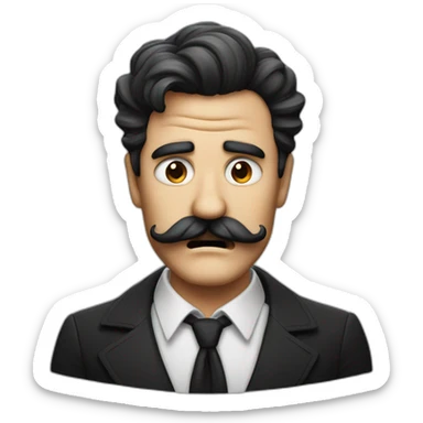 An angry adult men with the Charly Chaplin mustache and black old fashion hair sticker