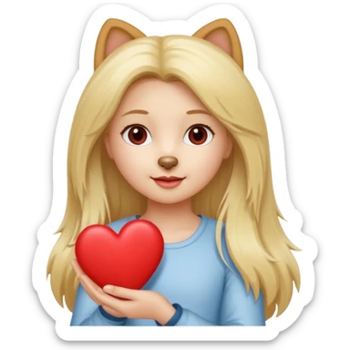 Girl blonde long hair crème German spitz red heart sticker
