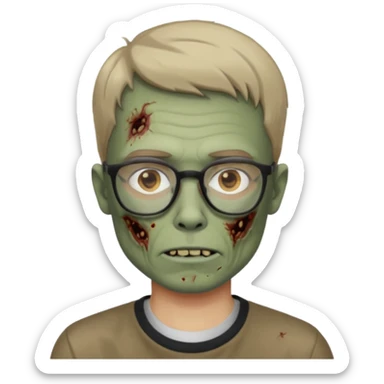 zumbi masculino, óculos fino, cabelo baixo sticker