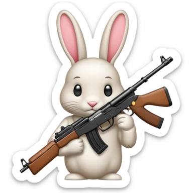 Crea un emoji de un conejo sosteniendo una  Ak47 con pasamontañas enojado negro sticker