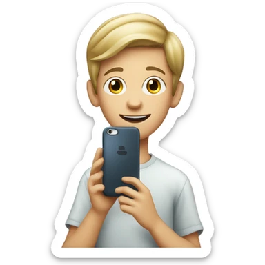 11 year old caucasian boy holding a smartphone sticker
