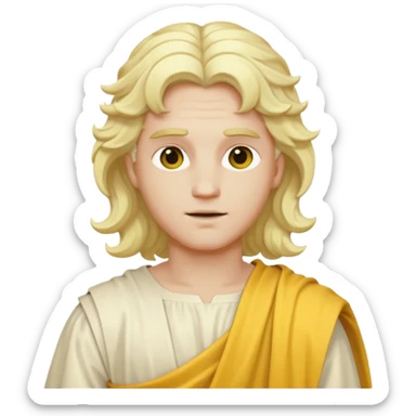 Apollo from Olympus Gods with long white blonde wavy hair, yellow toga sticker