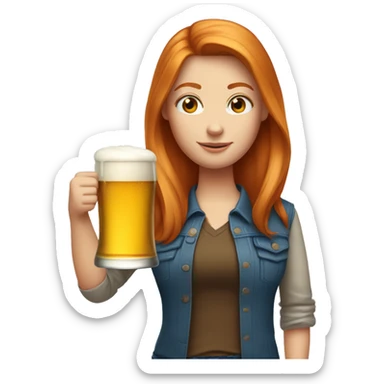 ginger straight hair and blue eyes woman with a beer on the hand sticker