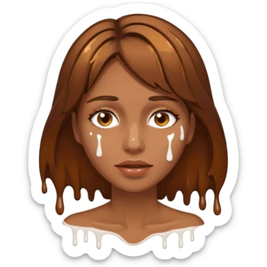 Brown Hair Woman , white paint , drip, face, hot sticker