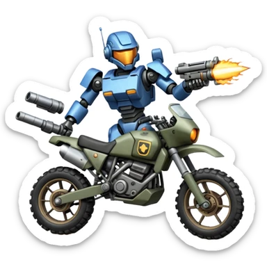 an army mech shooting forward enemy mech off-road racing motorcycle  sticker