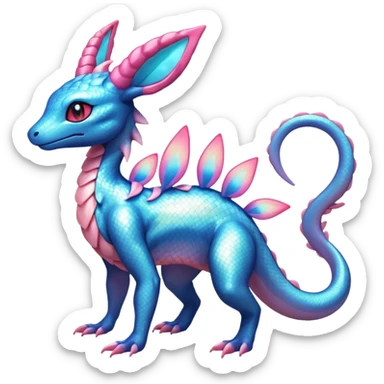 Shiny Horned Helioptile-Salandit-Sylveon-Amaura-Fakémon-hybrid-creature (full body)  sticker
