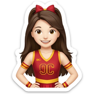 white happy long haired brunette girl in USC cheerleader outfit sticker