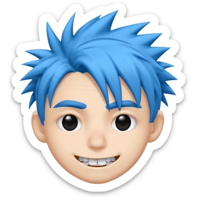 2D de gorillaz como emoji,cabelo azul bagunçado espetado ,olho totalmente branco e espaço grande entre os dentes ,com nariz e sobrancelha preta grossa sticker