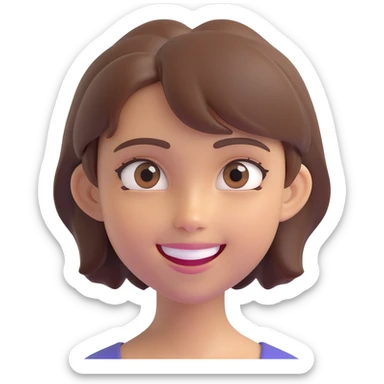 apple-style 3D emoji of a young person with short tousled brown hair, smooth skin, big expressive eyes, smiling, soft shadows, glossy plastic texture, bright pastel colors, fun cartoonish look, head centered, neutral background sticker
