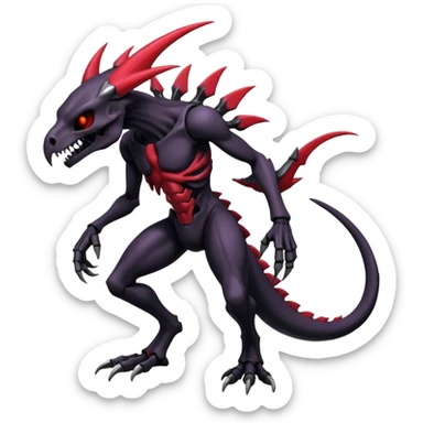 Shiny Badass Edgy Dark Evil Spectral Dusky Spooky Skull-faced Cool Hot Stylish Handsome Salandit-Darkrai-Genesect-Fakémon-fusion (full body) sticker