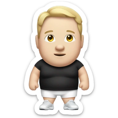 white fat man in sports pants and black t-shirt, short hair sticker