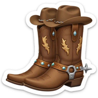 cowboy boot with spurs and a cowboy hat on top sticker