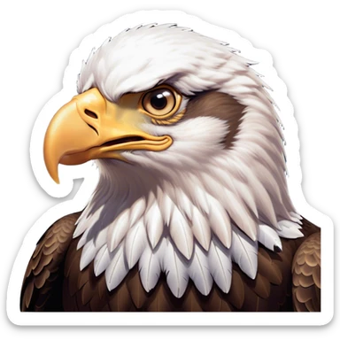 Cinematic Comical American Eagle Portrait Emoji, Head tilted dramatically with an exaggeratedly shocked expression, featuring a robust, powerful form with wide, comically expressive eyes full of playful disbelief and a mix of stark white and dark plumage, Simplified yet hilariously expressive features, highly detailed, glowing with a slightly sassy majestic glow, high shine, dramatic yet playful, stylized with an air of cheeky aerial mischief, soft glowing outline, capturing the essence of a meme-worthy American eagle that looks ready to side-eye its way into viral fame! sticker