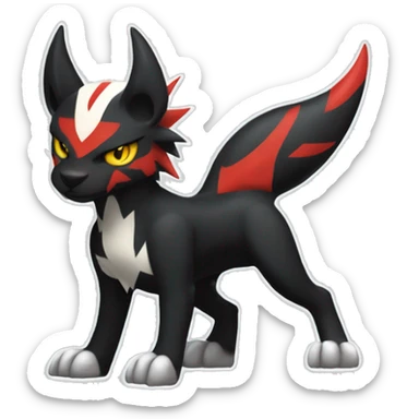 Black Cool Edgy Litten-Houndoom-Luxray Fakémon Digimon with Red and white Edgy markings, full body, outlined sticker