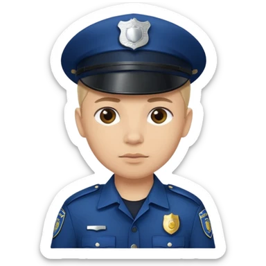 This is a cartoon-style avatar of a police officer with light skin, wearing a dark blue cap featuring a silver badge, and showing a neutral expression. sticker