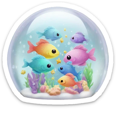 Kawaii rainbow pastel bedazzled fishes in an under the sea snow globe  sticker