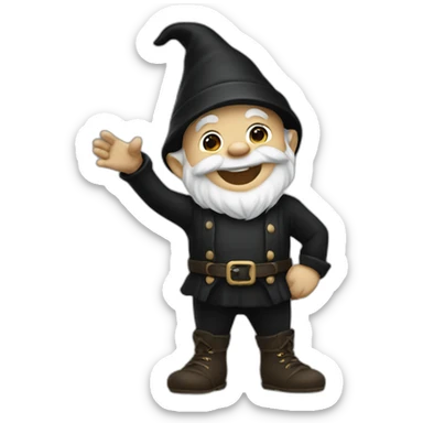 Gnome dressed in black waving with a smile sticker