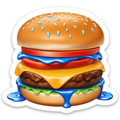 A burger with blue goo dripping out of it sticker