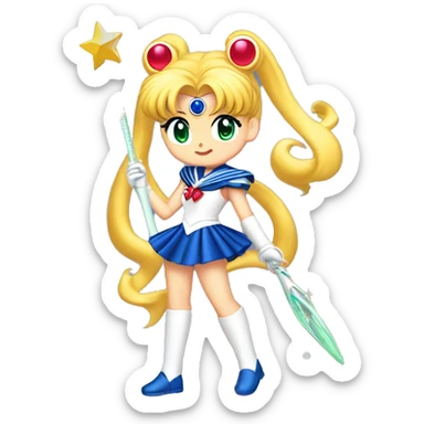 pretty guardian sailor moon usagi in her full sailor scout costume with her cosmic crescent wand sticker